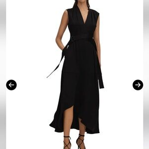 Reiss raya strappy asymmetrical midi dress size 2 black